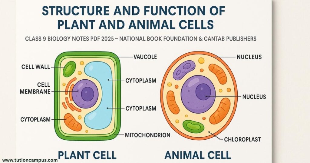 Diagram showing cell structure and function from Class 9 Biology Notes PDF 2025 – National Book Foundation & Cantab Publishers