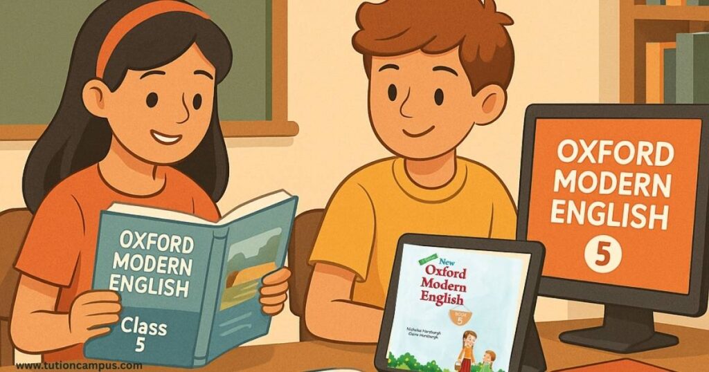 Workbook pages showing grammar tasks, checkmarks, and short answers for Class 5.