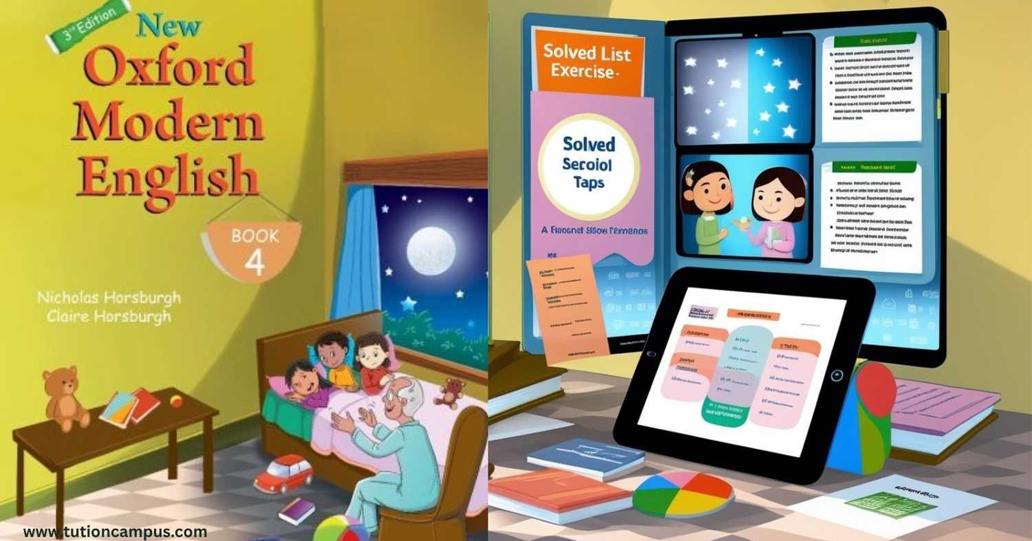 Open Oxford Modern English Book 4 showing solutions and study notes on a student desk.