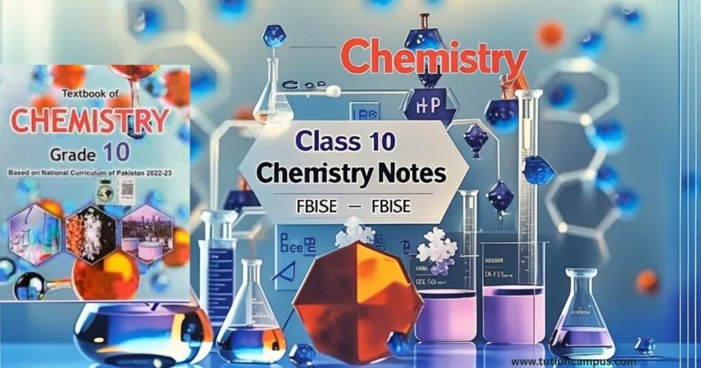 Infographic showing major Class 10 Chemistry chapters with scientific icons for student learning.