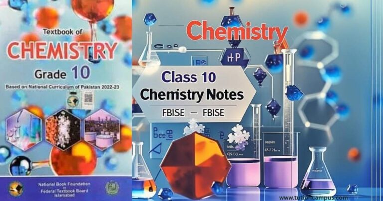 Feature image showing modern chemistry graphics for Class 10 Chemistry Notes FBISE PDF.